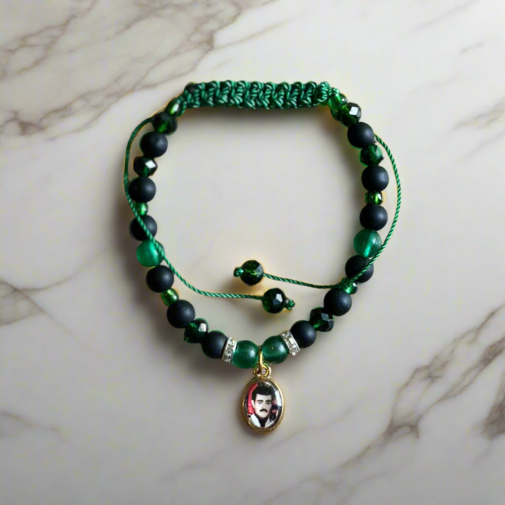 Jesus Malverde Green And Black Bracelet