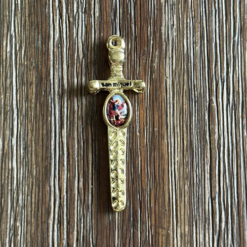 Saint Miguel Gold Tone Sword Amulet