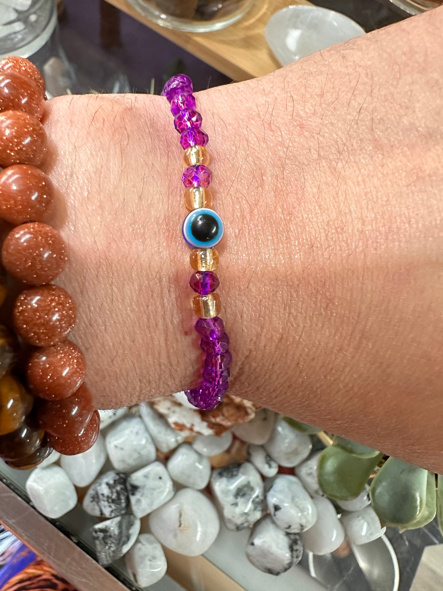 Purple Evil Eye Glass Bracelet
