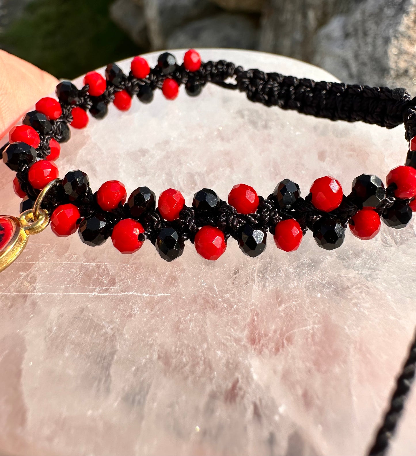 Elegua Red and Black Glass Beads Bracelet