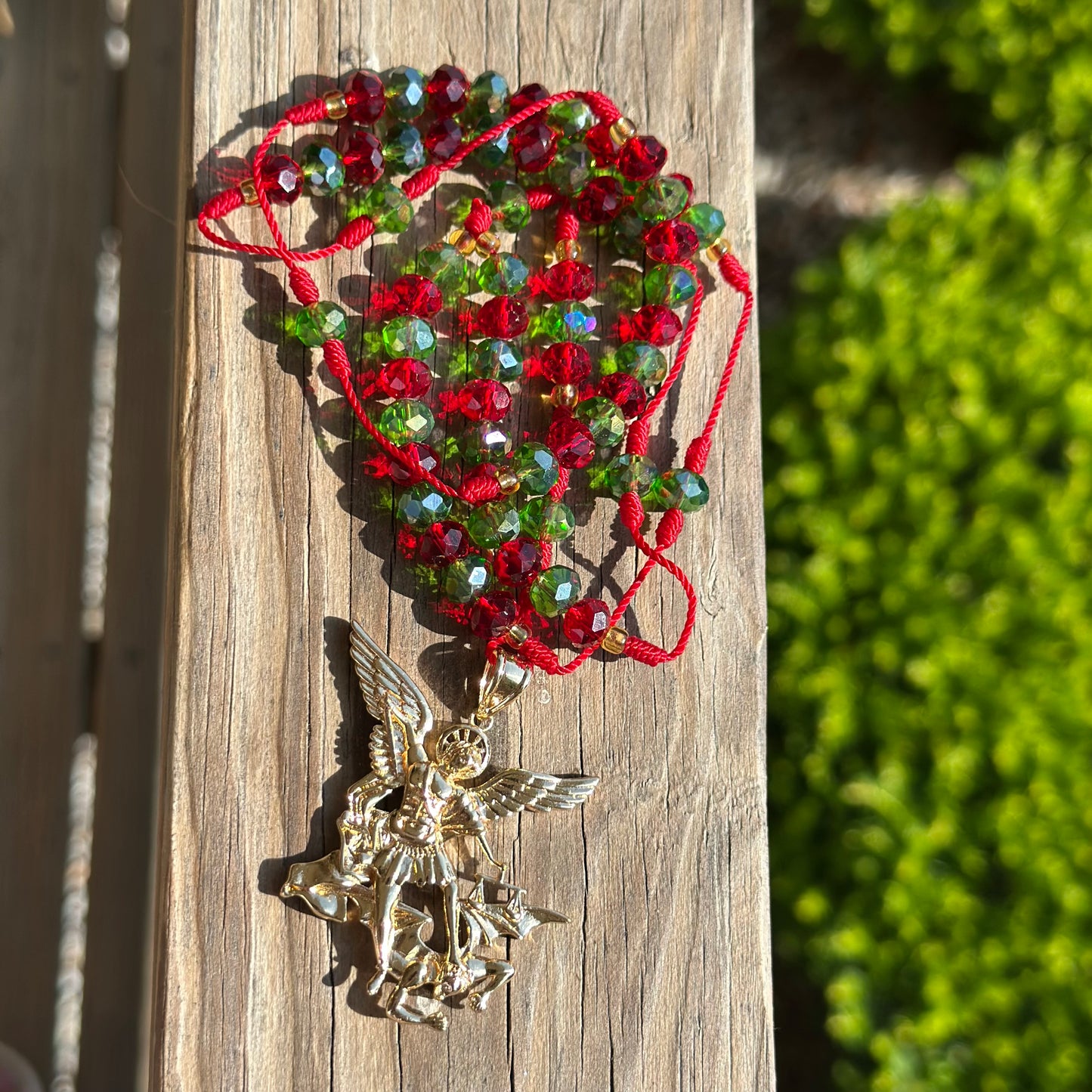 Saint Michael Green And Red Rosary