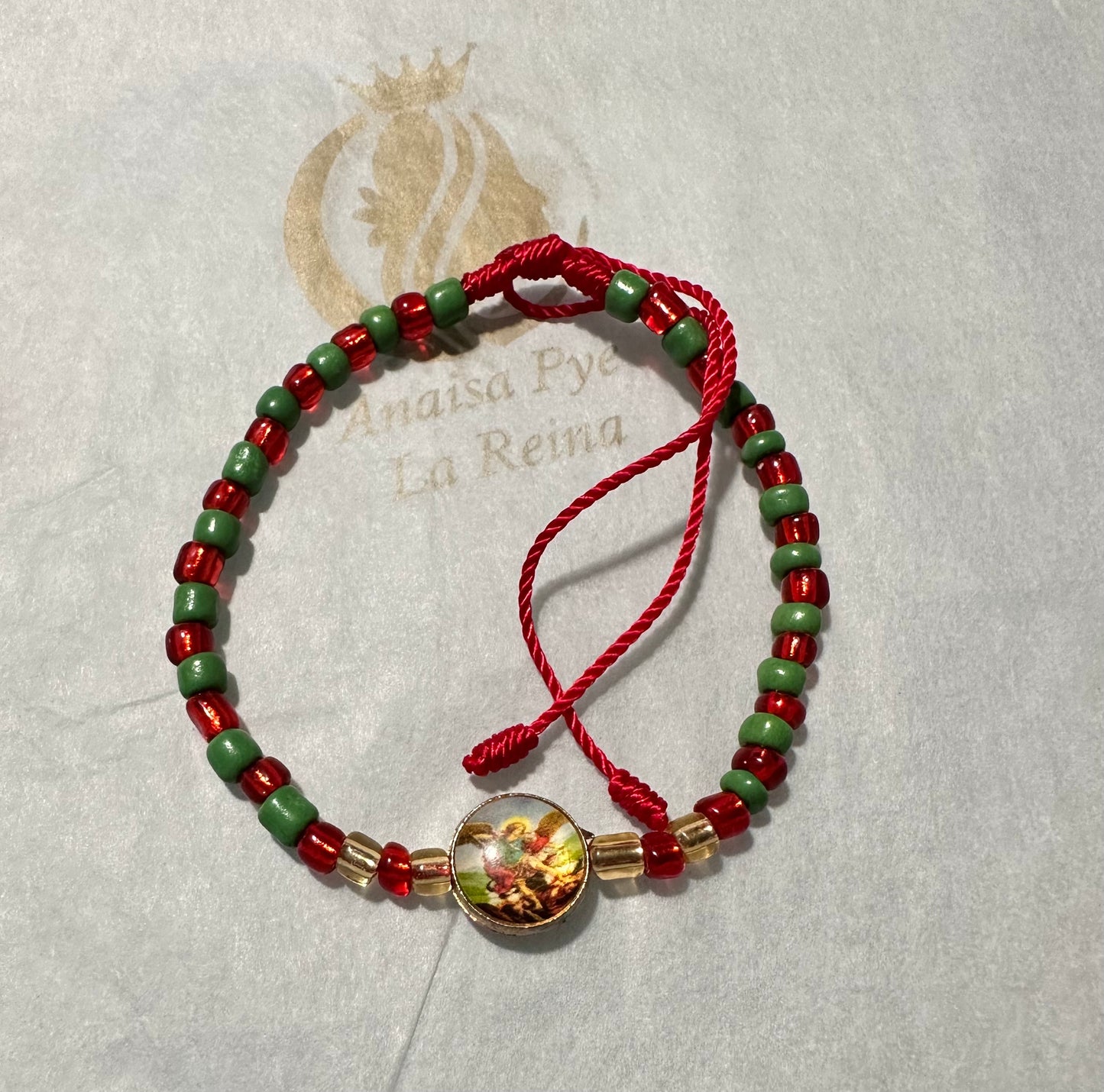 Saint Michael Red And Green Bracelet