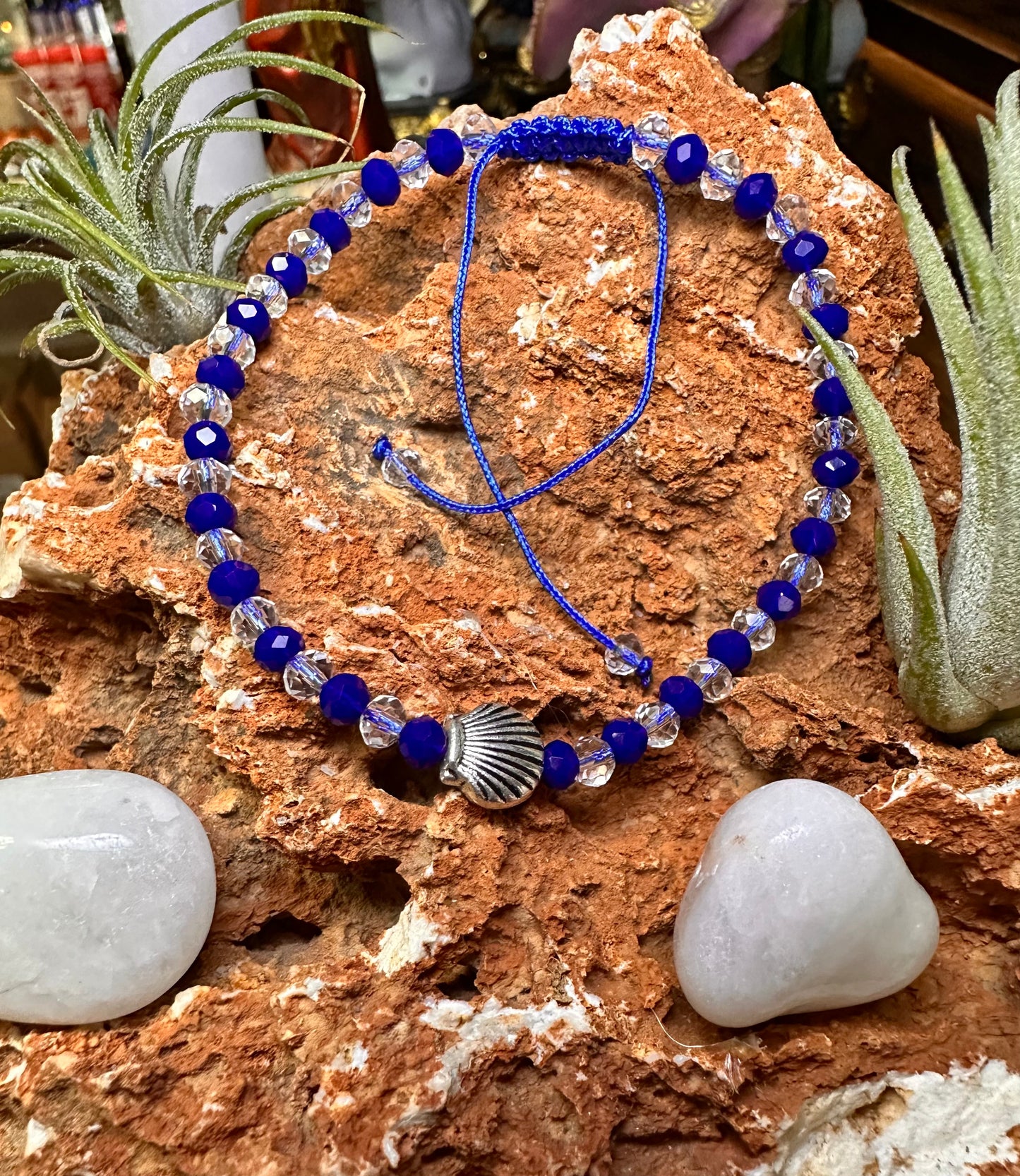 Yemaya Beaded Glass Bracelet With Metal Seashell Charm