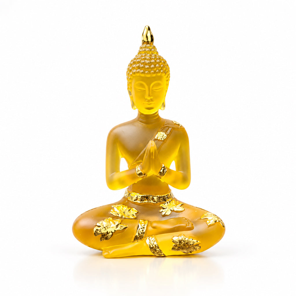 Buddha Statue|Orange Resin with Gold Accents |4.5"H x 3"W