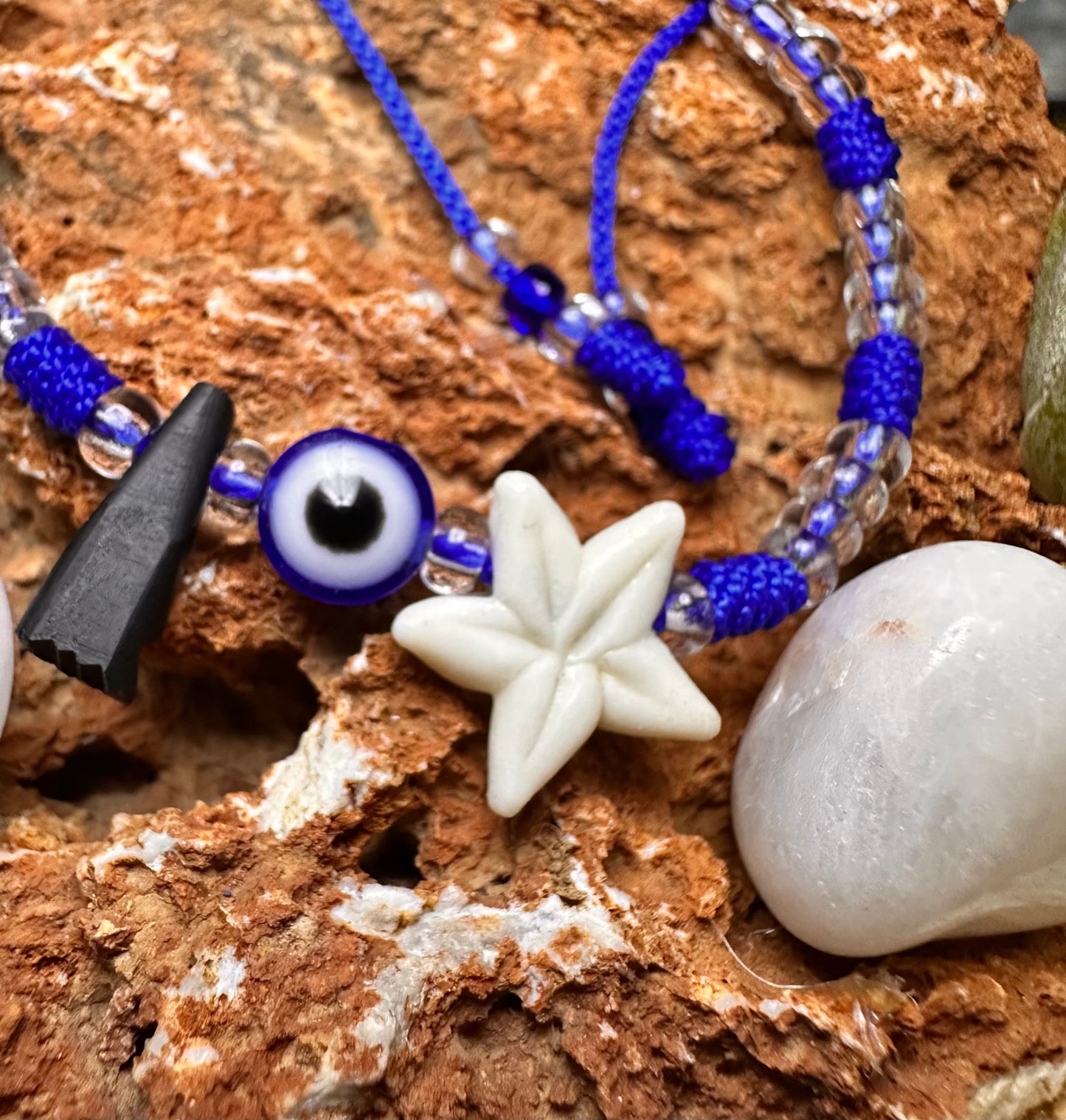 Yemaya Beaded Bracelet With Genuine Azabache, Evil Eye, & A Starfish Charm