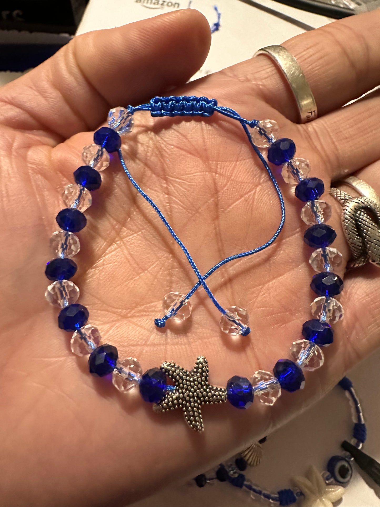 Yemaya Beaded Glass Bracelet With Metal Starfish Charm