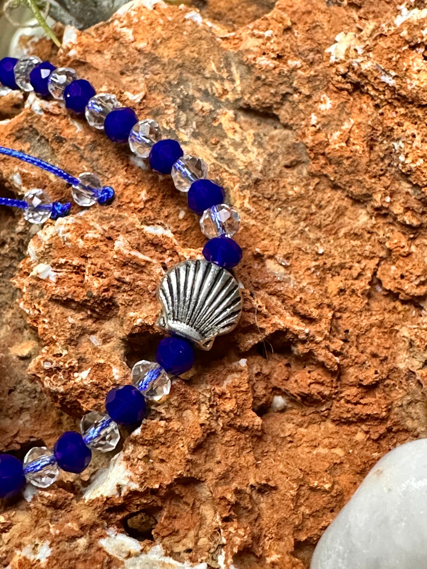 Yemaya Beaded Glass Bracelet With Metal Seashell Charm