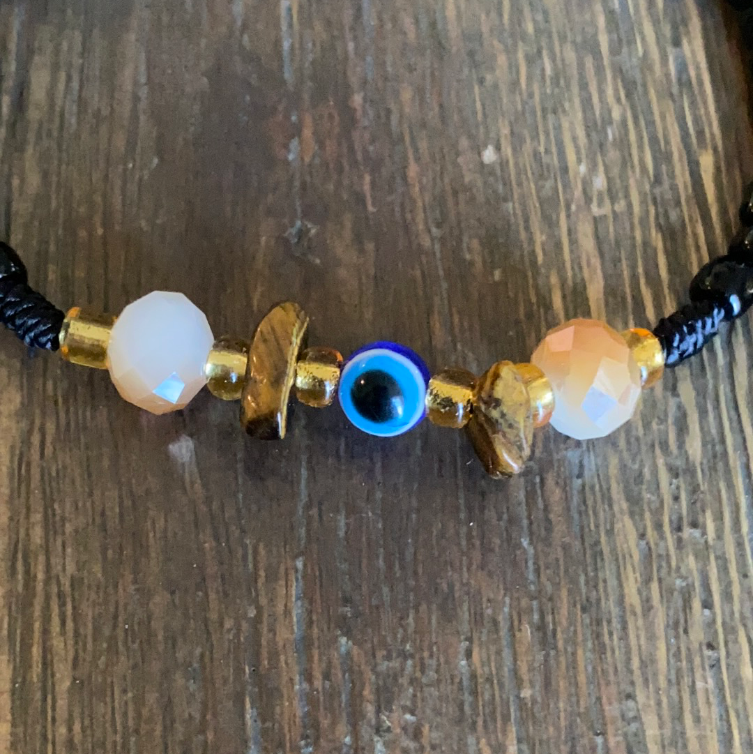 Black Bracelet With Tigers Eyes and Evil Eye