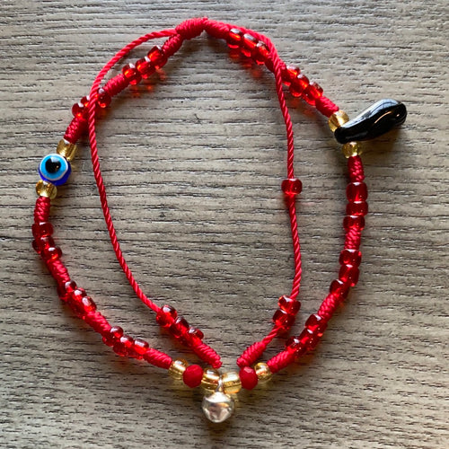 Red Beads Bracelet With Protection Charms