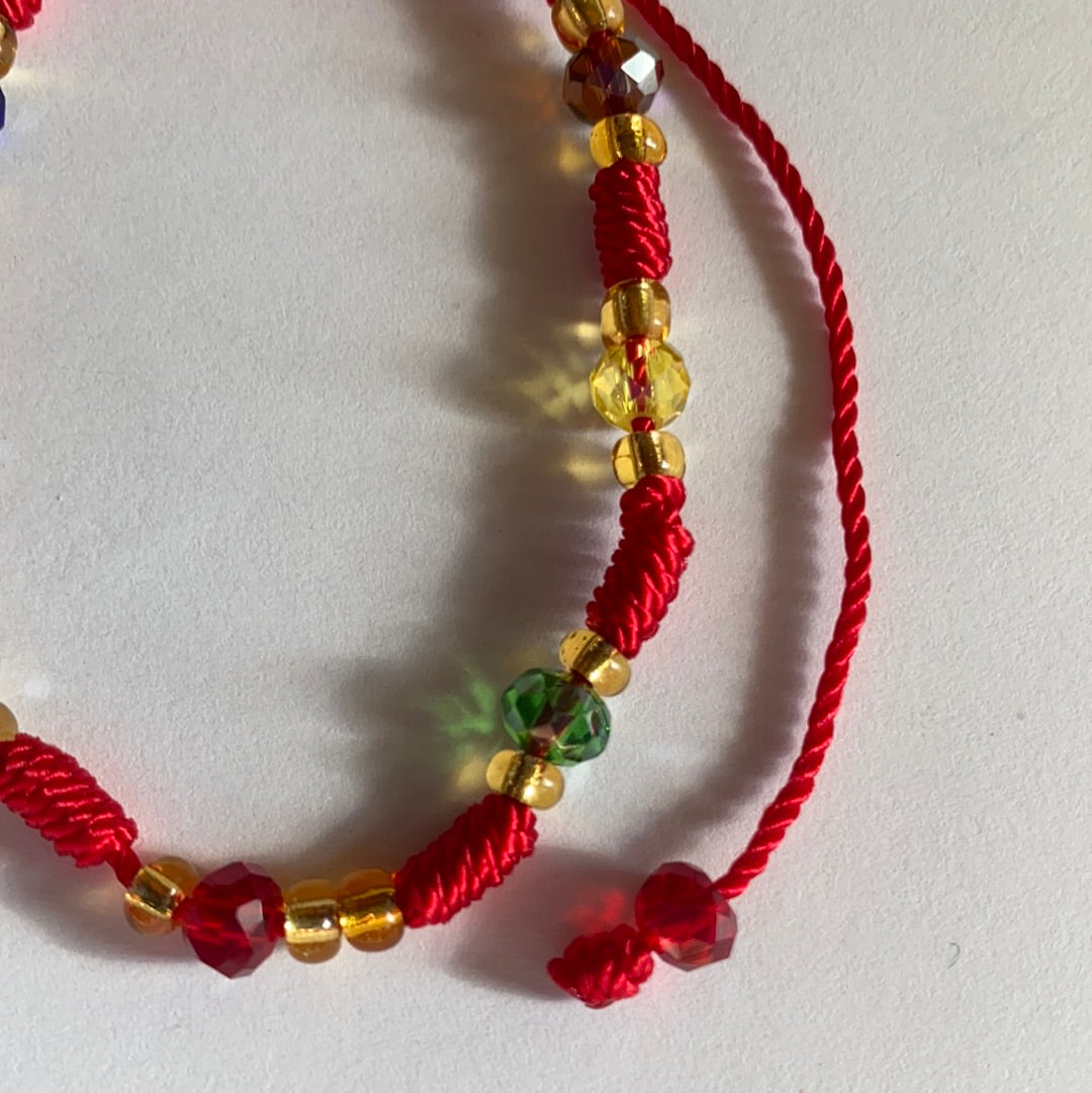 Red Bracelet With Multi Color Glass Beads