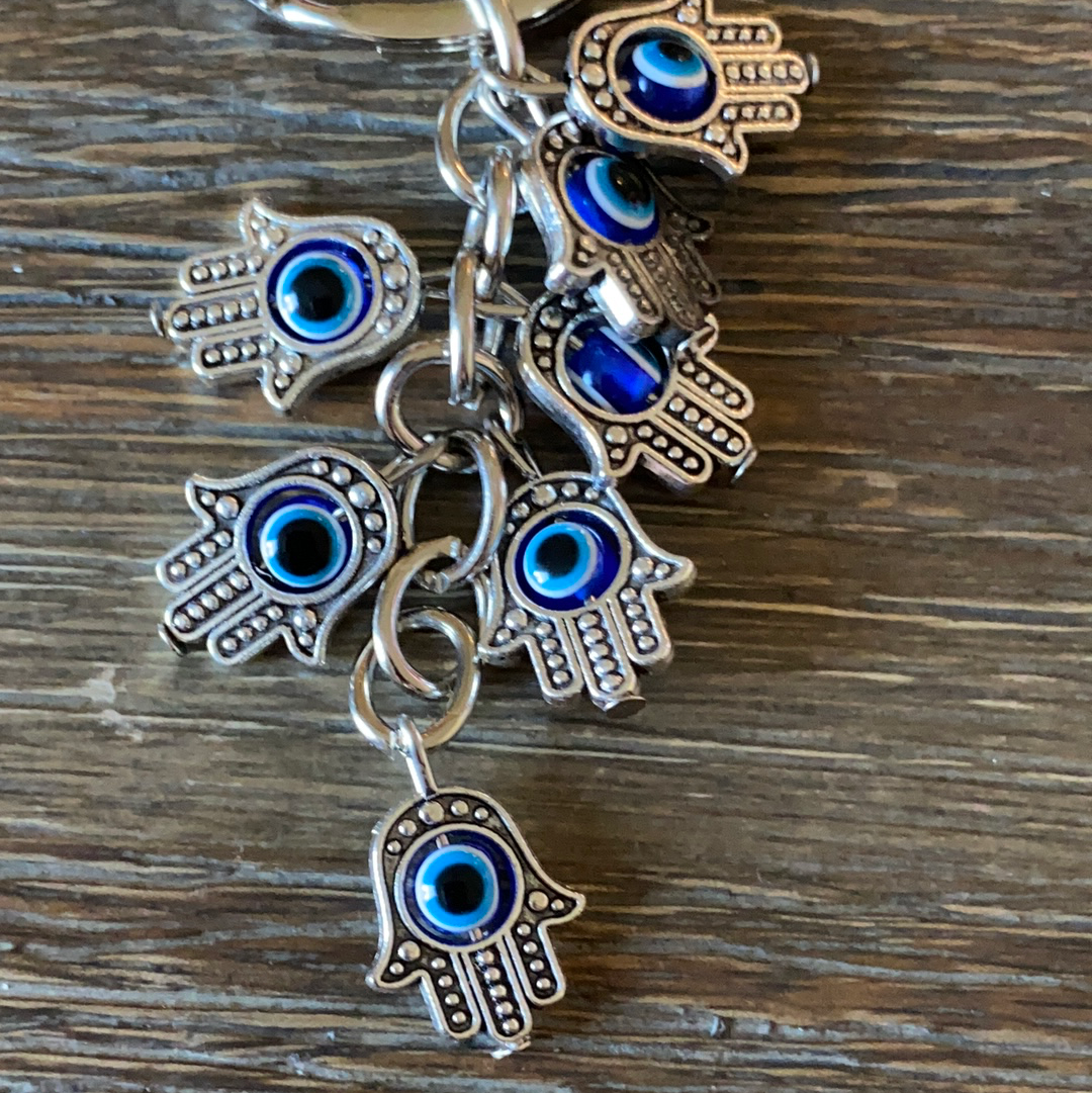 Seven Evil Eye Hamsa Hand Keychain