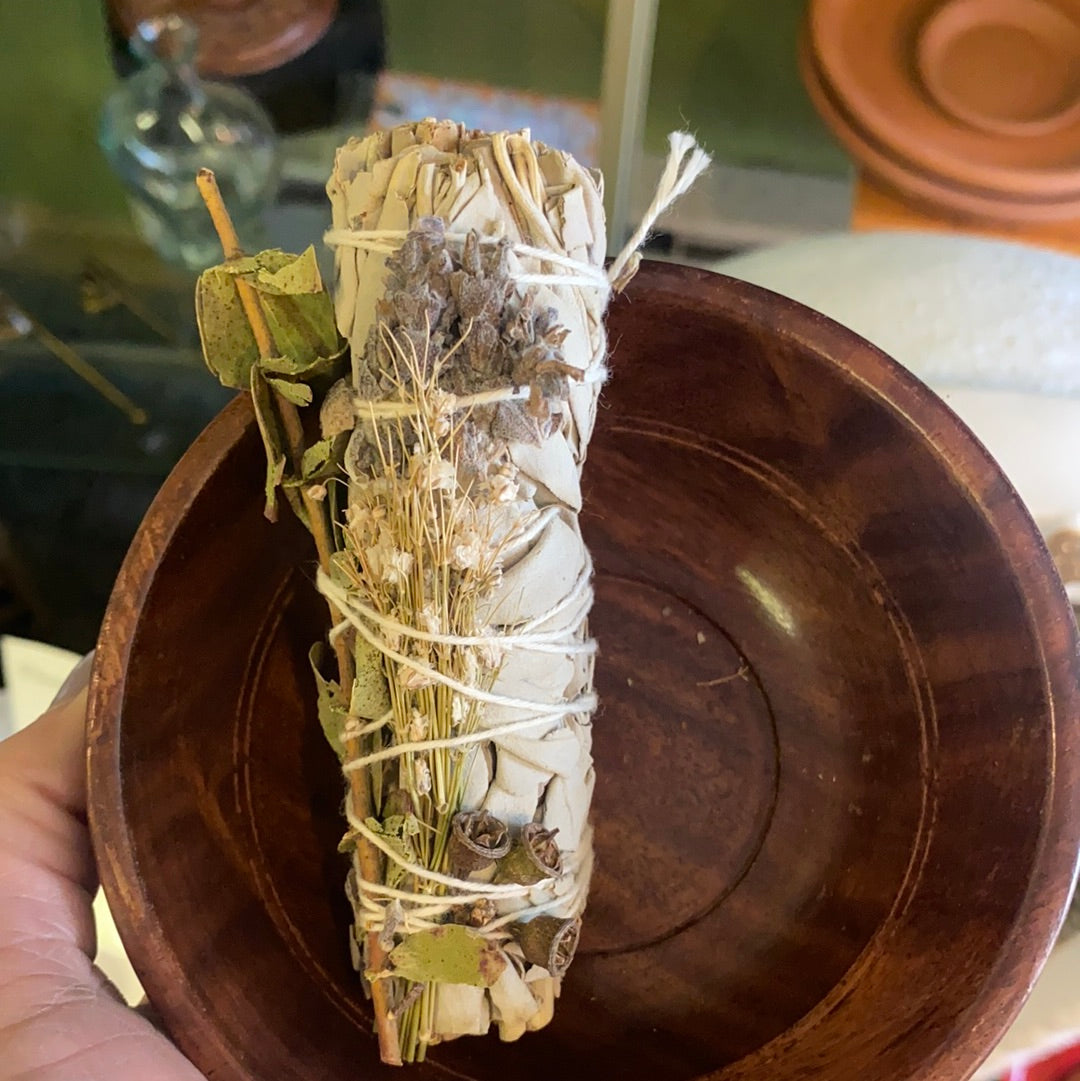 White Sage, Lavender, Eucalyptus Dollar Smudge Stick