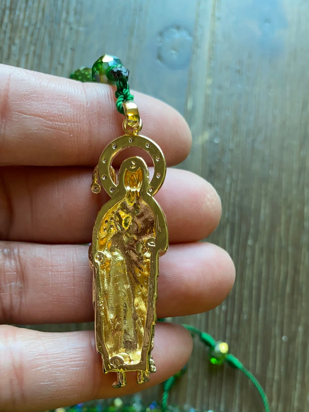 San Jude Glass Bead Green Rosary