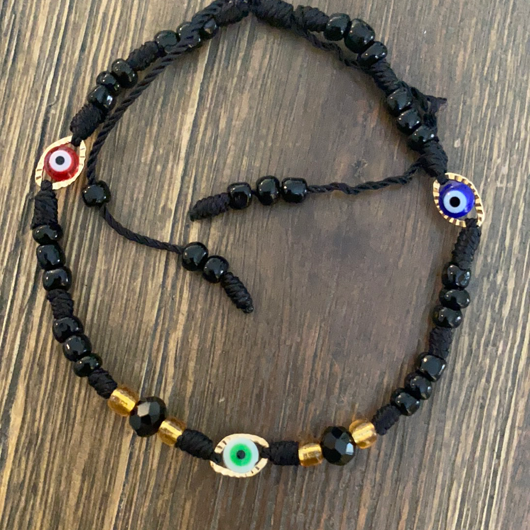 Black Bracelet with Gold Plated Evil Eye