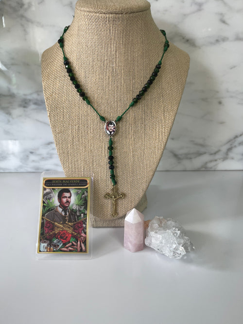 Jesus Malverde Green And Black Rosary