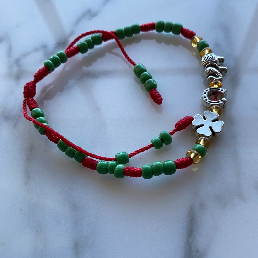 Green Beaded Charm Lucky Bracelet