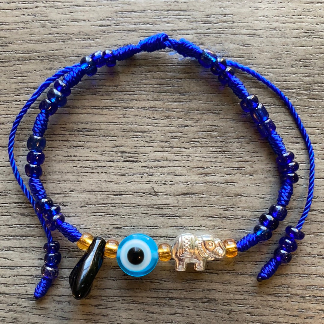 Blue Bracelet With Black Azabache and Evil Eye