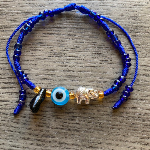 Blue Bracelet With Black Azabache and Evil Eye