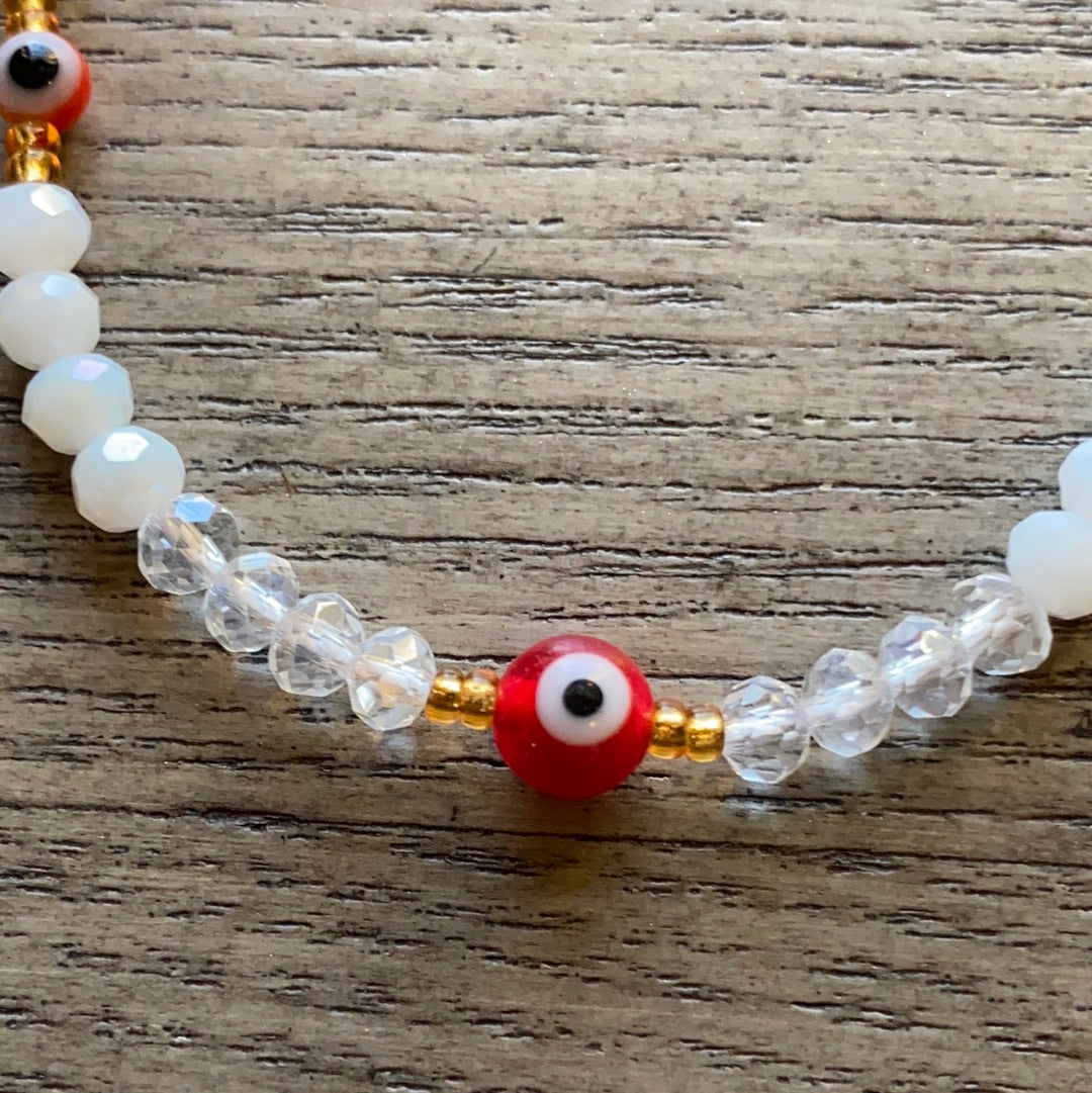 White Glass Beads Evil Eye Bracelet