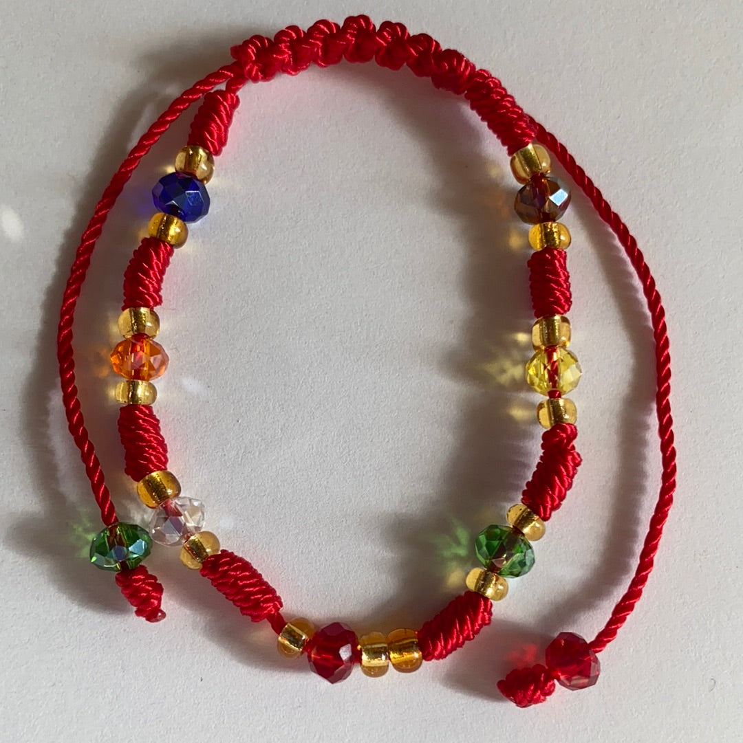 Red Bracelet With Multi Color Glass Beads