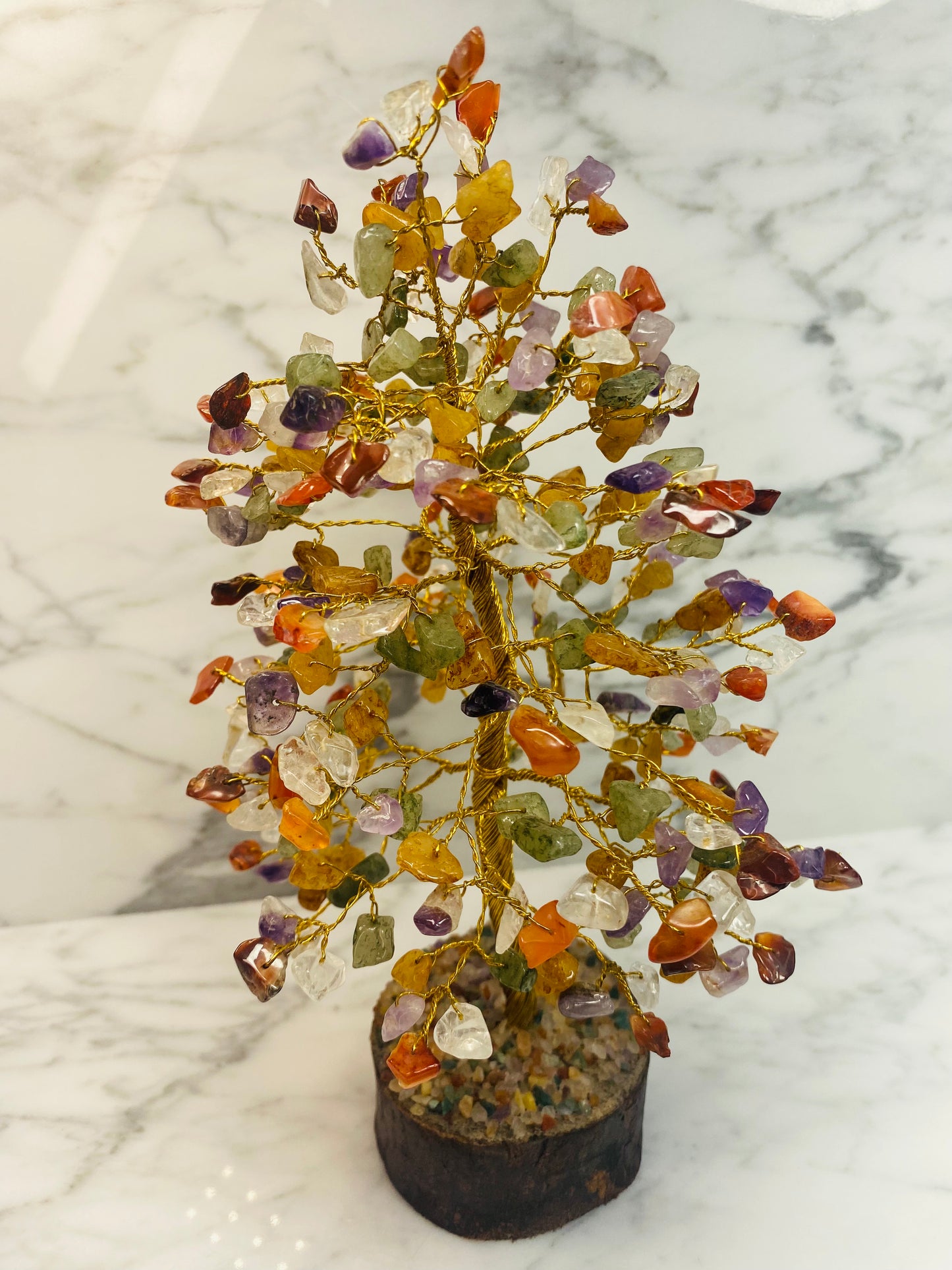 Gem Tree 400 Stones On Wood Base Muliticolor 9"