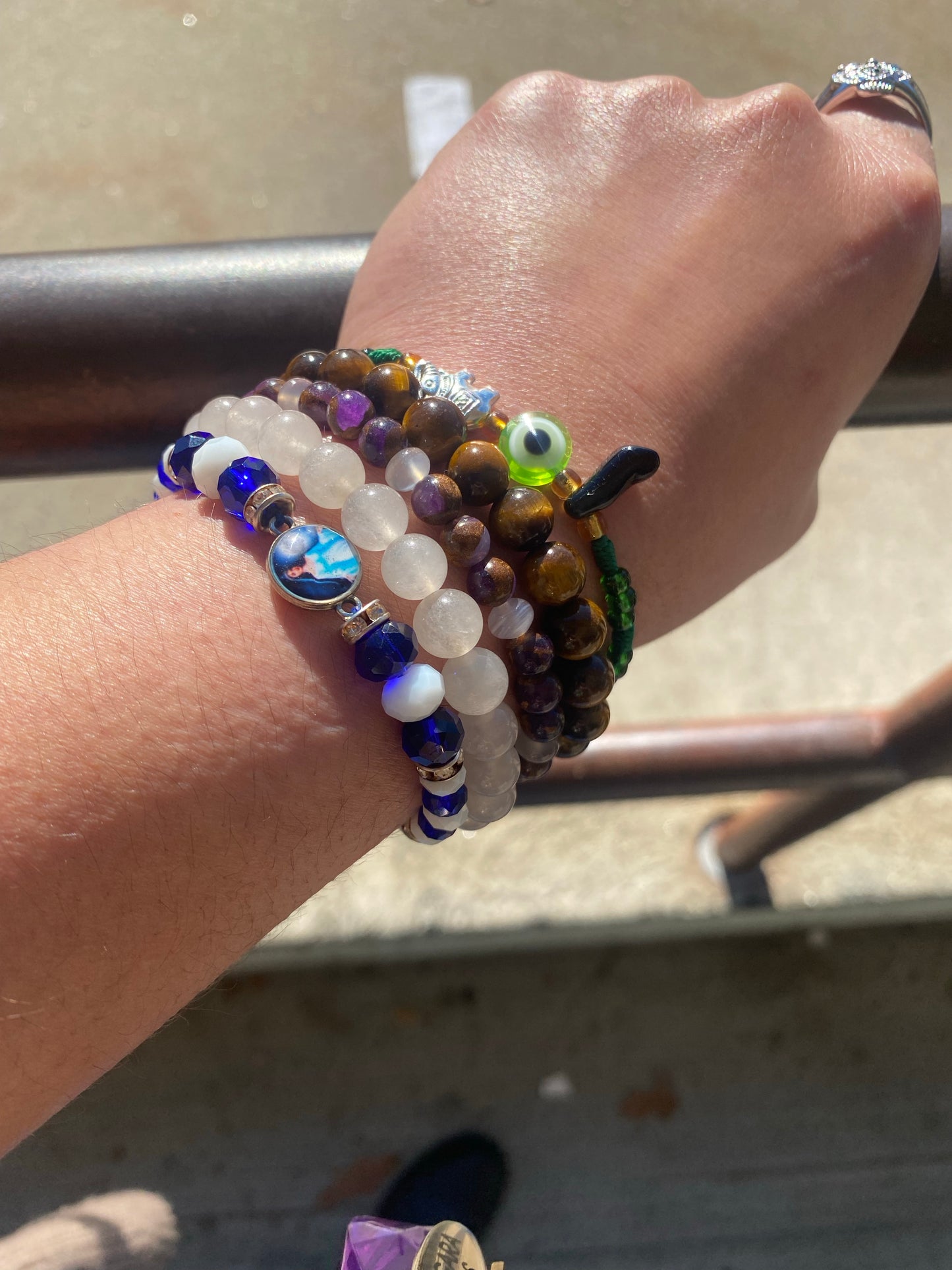 Green Bracelet With Black Azabache and Evil Eye