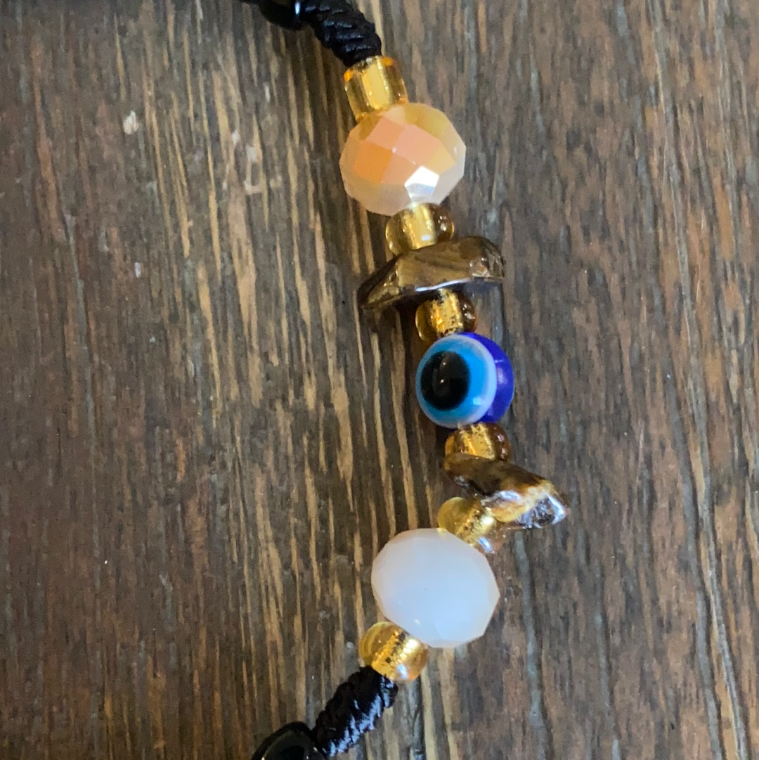 Black Bracelet With Tigers Eyes and Evil Eye