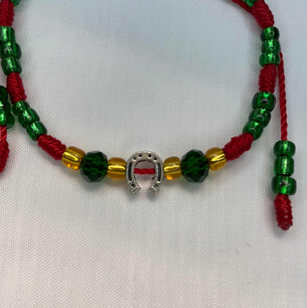 Green And Red Bracelet With Lucky Horseshoe