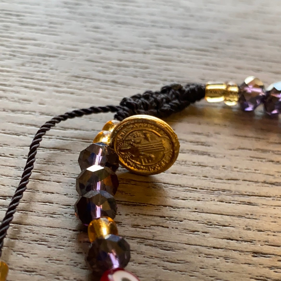 Purple Glass Beads Bracelet With Charms