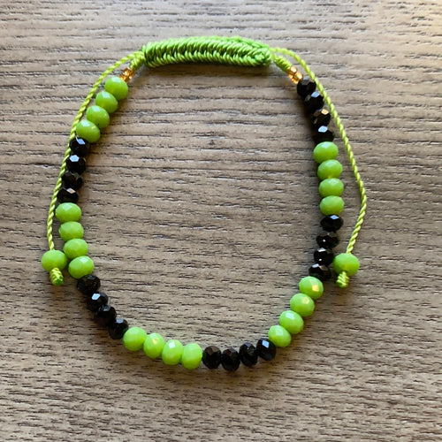 Green And Black Glass Beads Bracelet