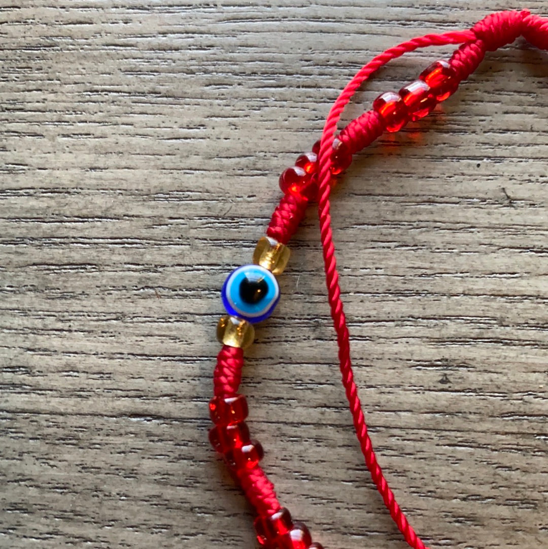 Red Beads Bracelet With Protection Charms