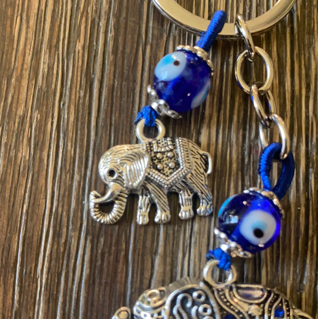 Elephant Keychain With Evil Eyes