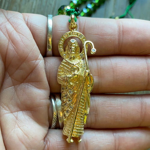 San Jude Glass Bead Green Rosary