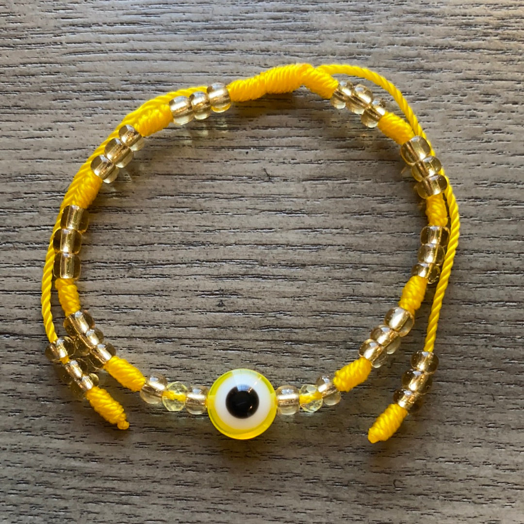 Yellow Beaded Evil Eye Bracelet