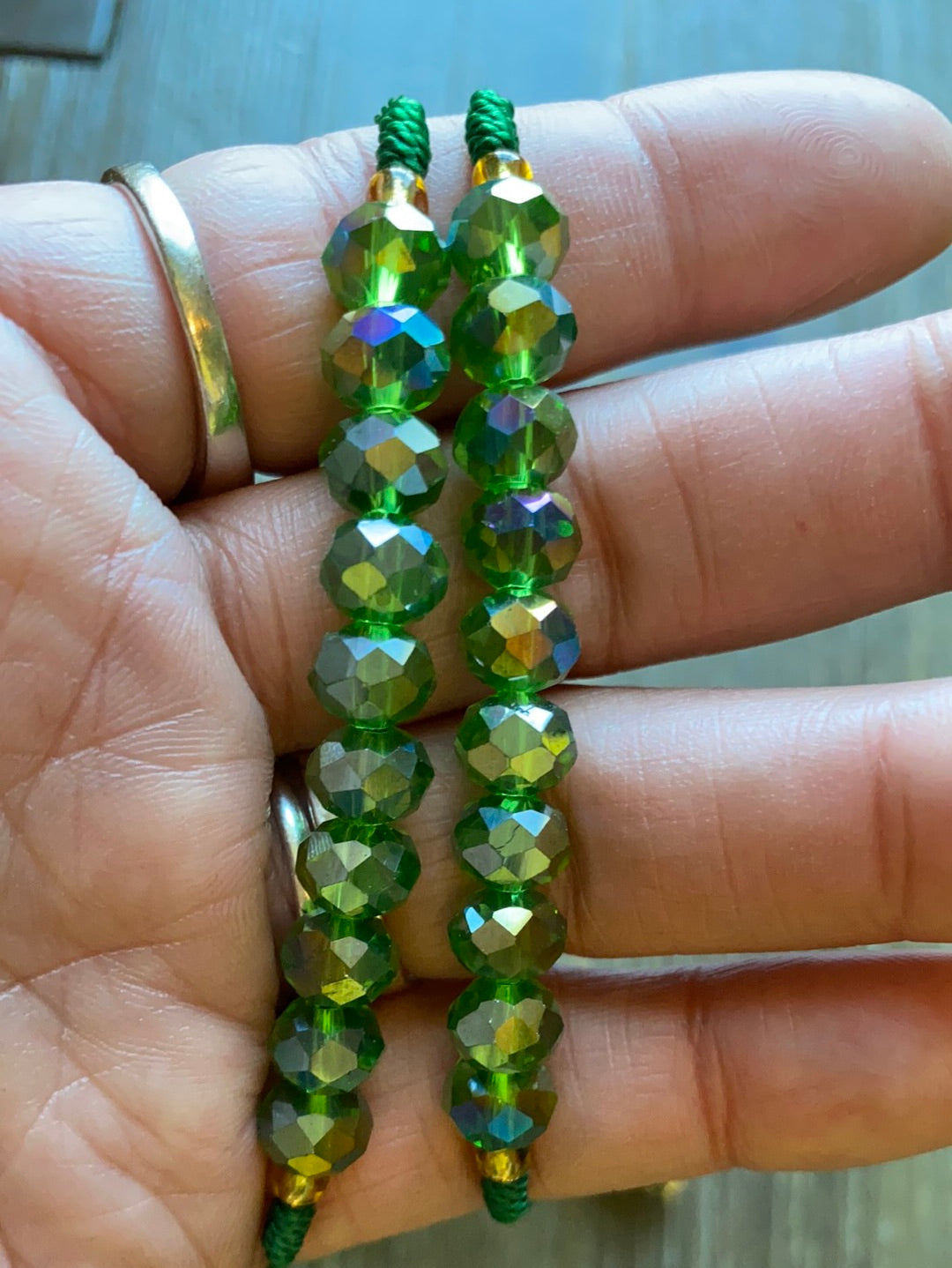 San Jude Glass Bead Green Rosary