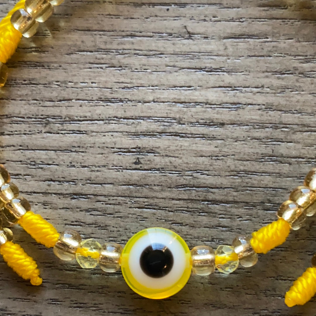 Yellow Beaded Evil Eye Bracelet
