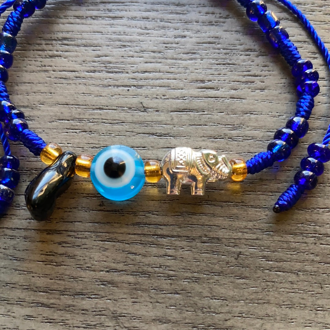Blue Bracelet With Black Azabache and Evil Eye