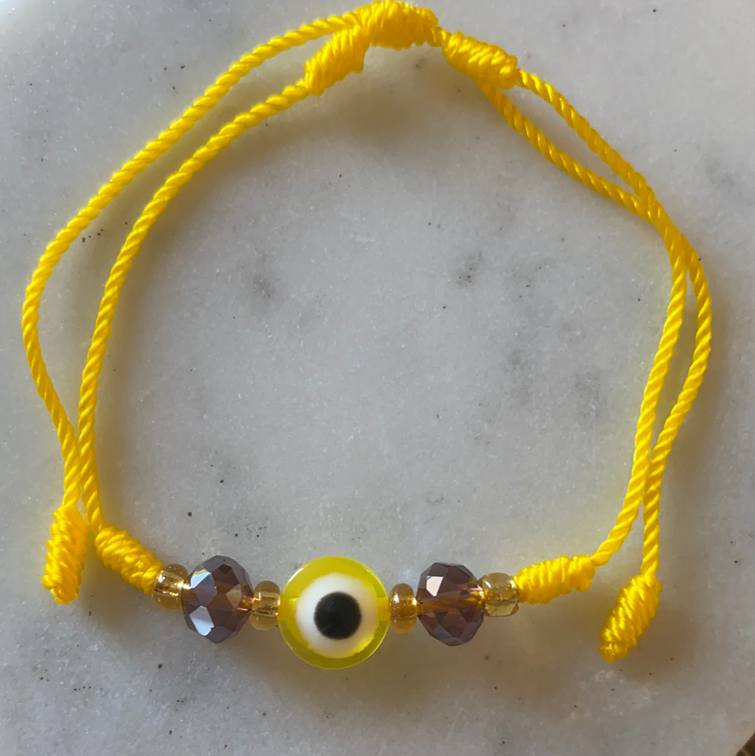 Yellow Evil Eye String Bracelet