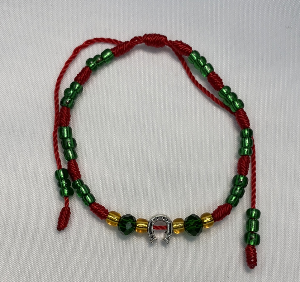 Green And Red Bracelet With Lucky Horseshoe