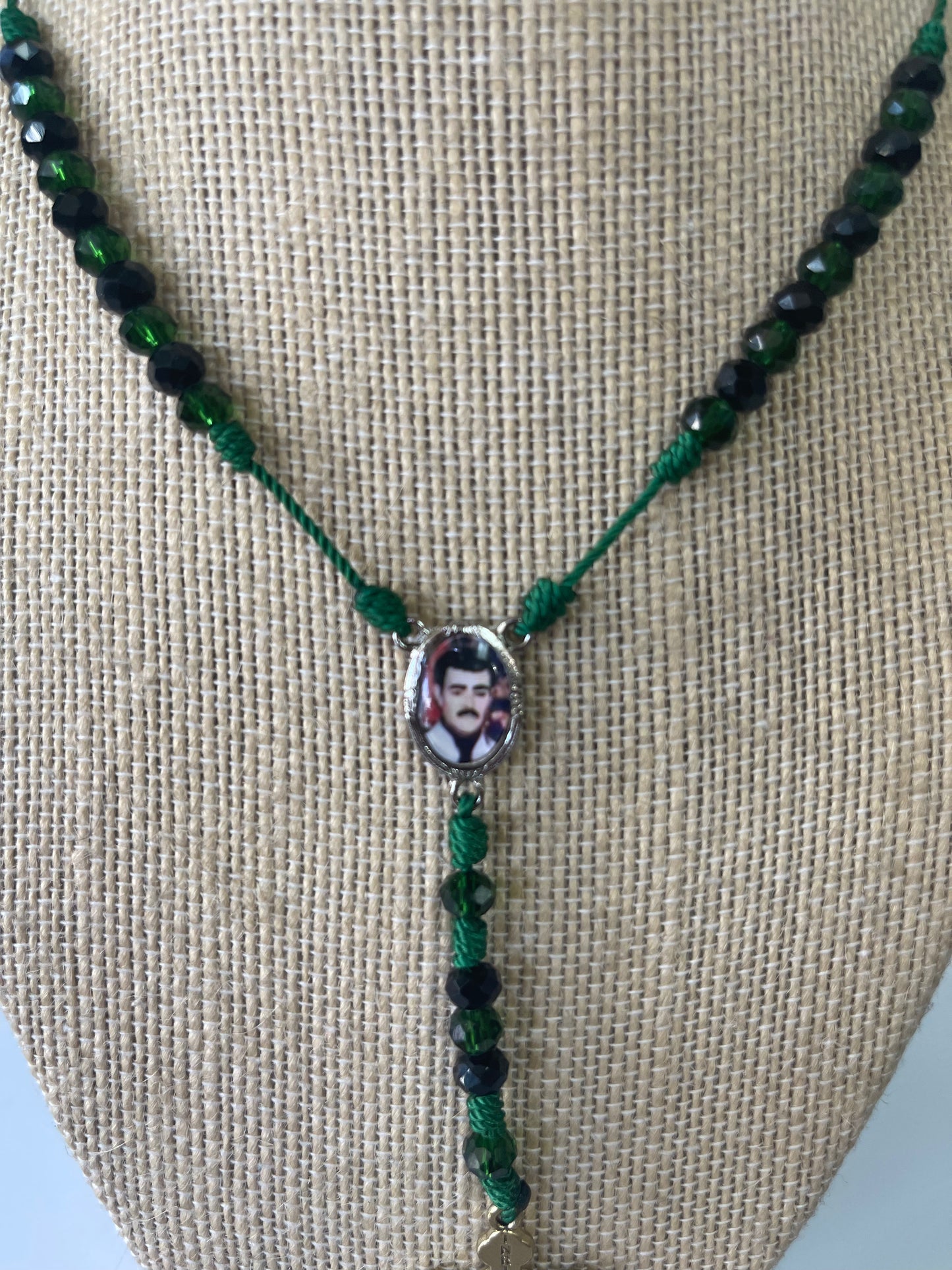 Jesus Malverde Green And Black Rosary