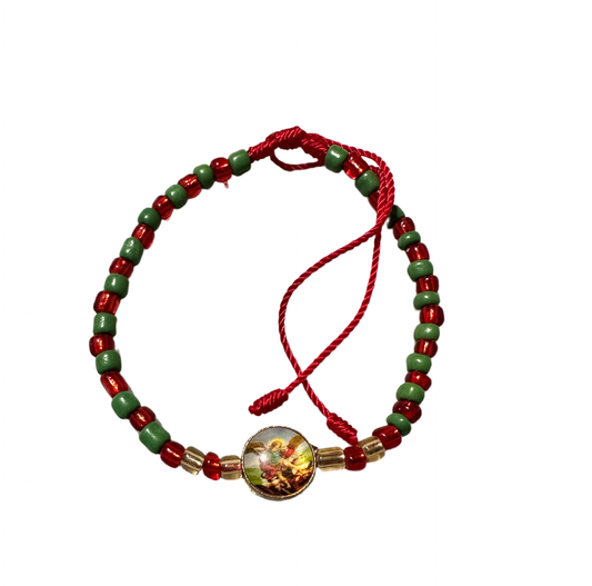 Saint Michael Red And Green Bracelet
