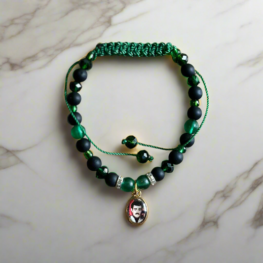 Jesus Malverde Green And Black Bracelet