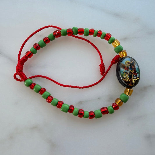 Red and Green Beaded Saint Michael Bracelet