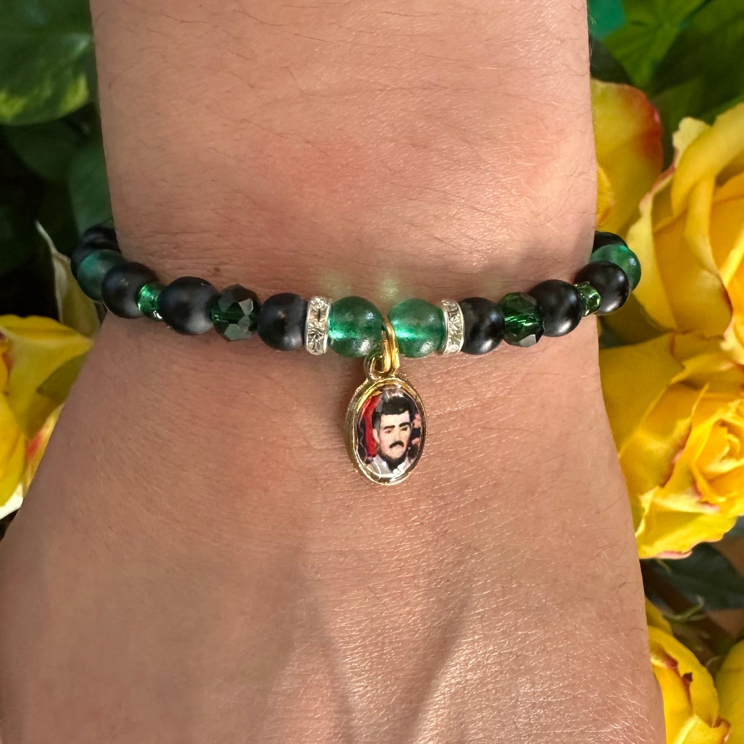 Jesus Malverde Green And Black Bracelet