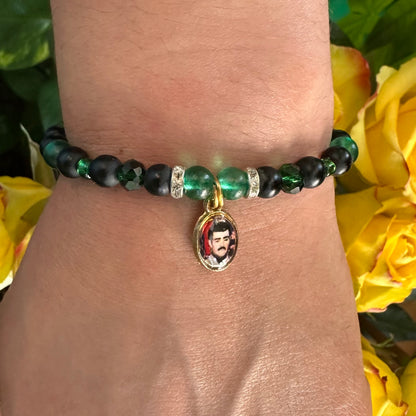 Jesus Malverde Green And Black Bracelet