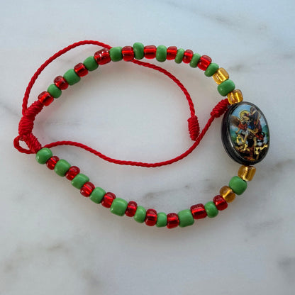 Red and Green Beaded Saint Michael Bracelet