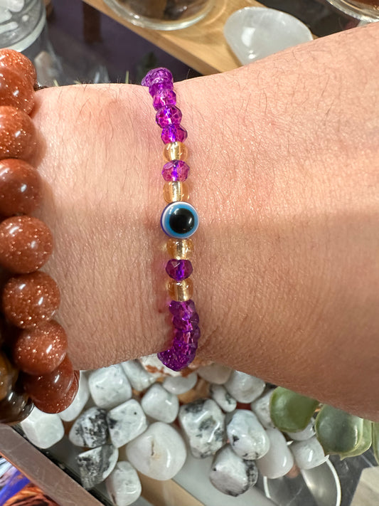 Purple Evil Eye Glass Bracelet