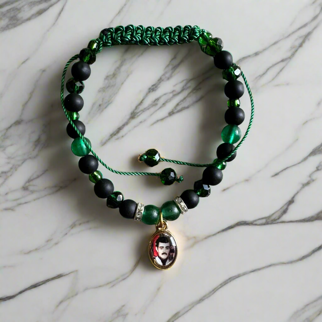 Jesus Malverde Green And Black Bracelet
