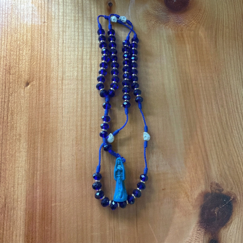 Blue Santa Muerte Glass Bead Rosary