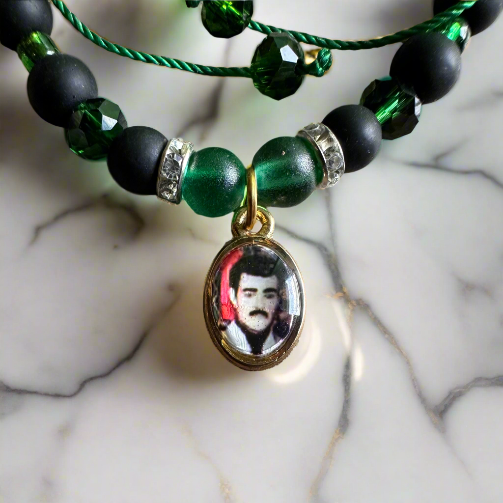 Jesus Malverde Green And Black Bracelet